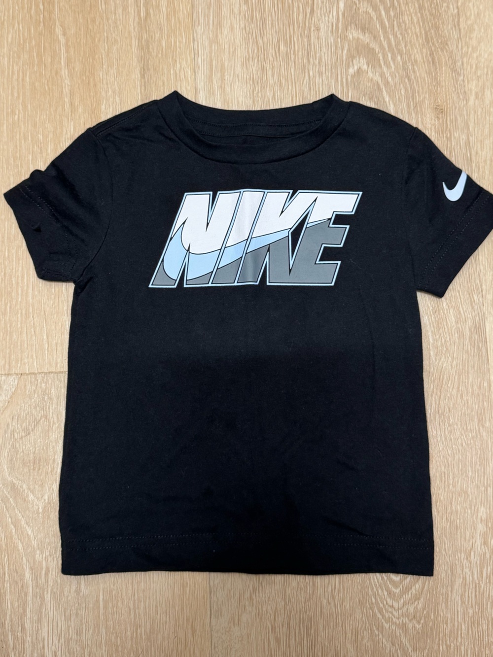 Nike Black Short-Sleeve Tee with Light Blue & Gray Logo